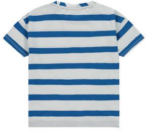 Stains&Stories gestreept T-shirt blauw grijs Jongens Stretchkatoen Ronde hals 104