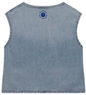 Stains&Stories gilet blauw Meisjes Stretchdenim Ronde hals Effen 104