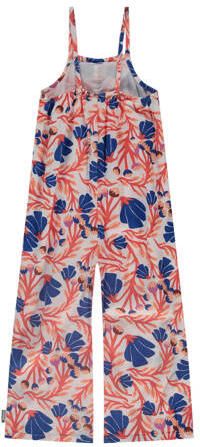 Stains&Stories jumpsuit met all over print ecru blauw oranje Meisjes Viscose Vierkante hals 104