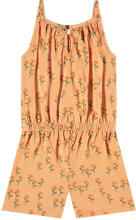 Stains&Stories playsuit met all over print oranje groen Meisjes Stretchkatoen Ronde hals 110