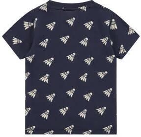 Stains&Stories T-shirt met all over print donkerblauw ecru Jongens Stretchkatoen Ronde hals 104