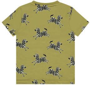 Stains&Stories T-shirt met all over print groen zwart Jongens Katoen Ronde hals 122