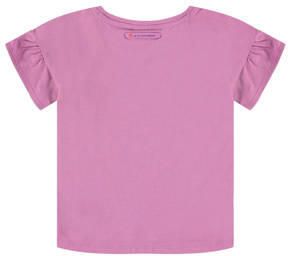 Stains&Stories T-shirt met printopdruk en ruches paars Meisjes Stretchkatoen Ronde hals 104