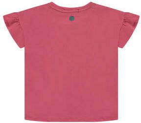 Stains&Stories T-shirt met tekst donkerroze Meisjes Stretchkatoen Ronde hals 104