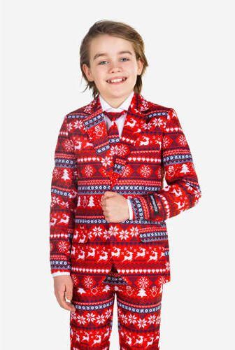 Suitmeister kostuum Nordic Pixel Red met all over print rood multicolor Jongens Polyester Reverskraag 158 176