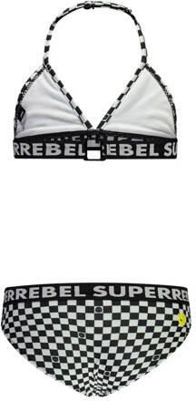 SuperRebel triangel bikini Isla zwart mintgroen Meisjes Polyester Ruit 128