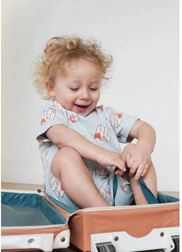 The New Chapter baby T-shirt Ezra met all over print lichtblauw oranje Katoen Ronde hals 110