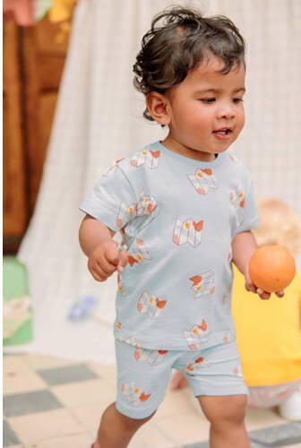 The New Chapter baby T-shirt Ezra met all over print lichtblauw oranje Katoen Ronde hals 110 - Foto 2