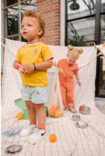 The New Chapter baby T-shirt Lennon okergeel wit Biologisch katoen Ronde hals 110