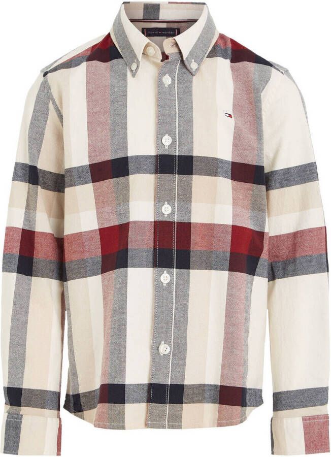 Tommy Hilfiger geruit overhemd GLOBAL ecru rood groen Jongens Stretchkatoen Klassieke kraag 164