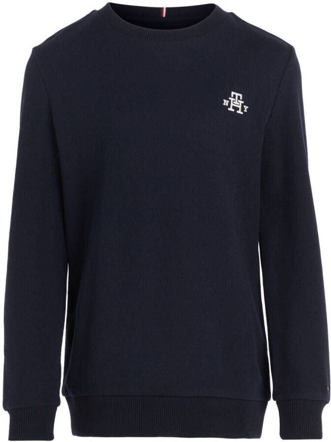 Tommy Hilfiger longsleeve met borduursels diep donkerblauw Jongens Katoen Ronde hals 164
