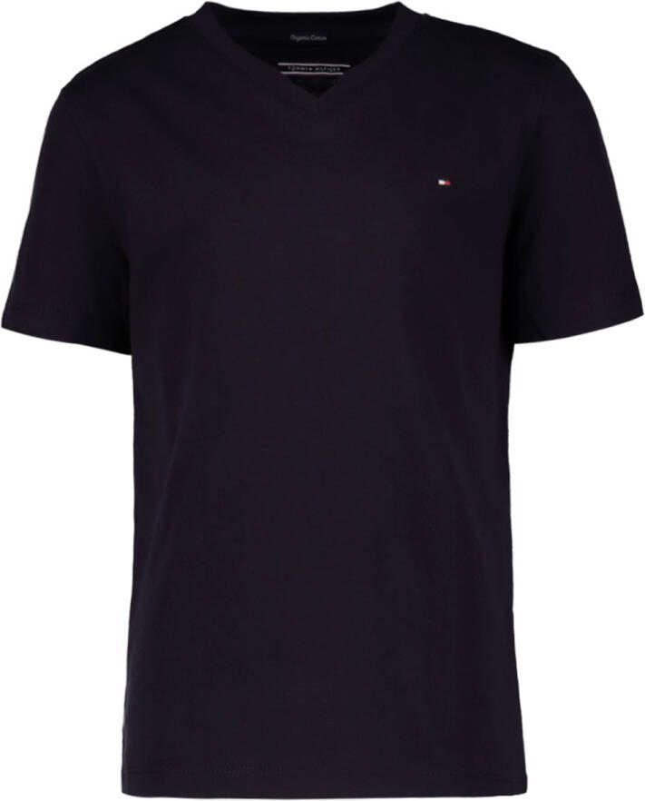 Tommy Hilfiger T-shirt donkerblauw Jongens Biologisch katoen V-hals Logo 104