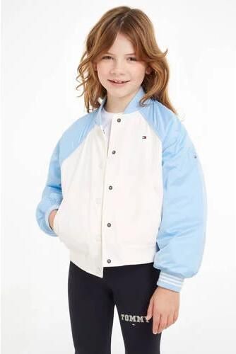 Tommy Hilfiger bomberjack lichtblauw wit Jas Meisjes Polyester Ronde hals 140