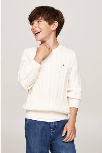 Tommy Hilfiger gebreide trui ecru Wit Jongens Katoen Ronde hals Effen 152