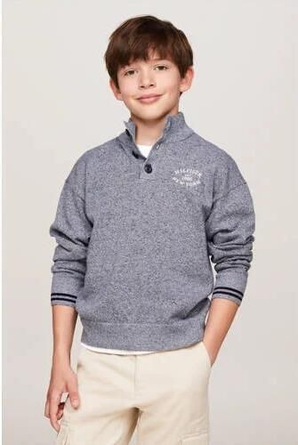 Tommy Hilfiger gemêleerde trui donkerblauw wit Jongens Katoen Opstaande kraag 128 - Foto 4