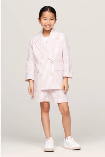 Tommy Hilfiger geruite blazer lichtroze wit Meisjes Katoen Reverskraag 140 - Foto 4