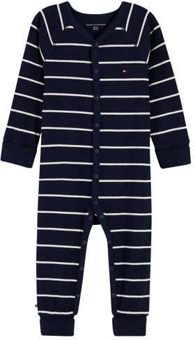 Tommy Hilfiger gestreepte onesie donkerblauw wit Stretchkatoen Ronde hals