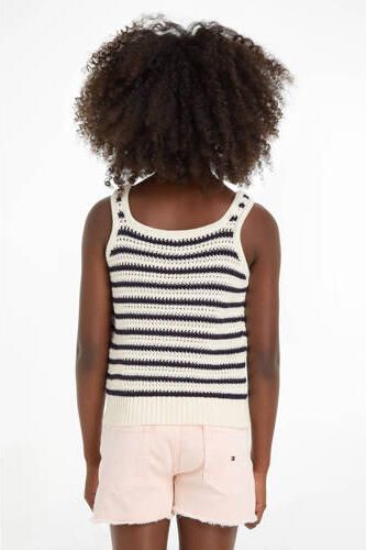 Tommy Hilfiger gestreepte singlet donkerblauw ecru T-shirt Meisjes Katoen Ronde hals 140 - Foto 3