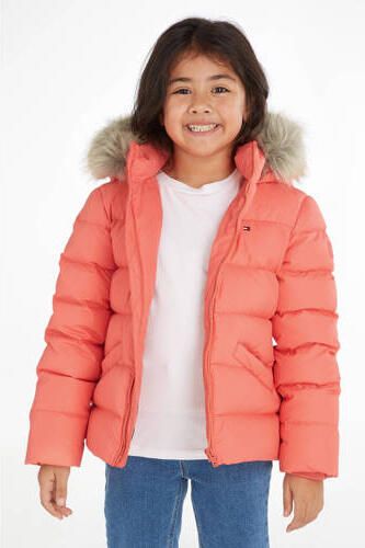 Tommy Hilfiger gewatteerde winterjas ESSENTIAL DOWN FUR van gerecycled polyester perzik Roze Meisjes Gerecycled polyester (duurzaam) Capuchon 128 - Foto 4