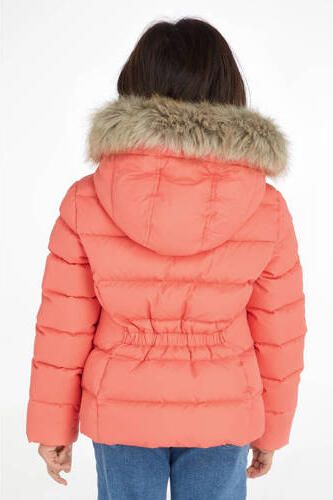 Tommy Hilfiger gewatteerde winterjas ESSENTIAL DOWN FUR van gerecycled polyester perzik Roze Meisjes Gerecycled polyester (duurzaam) Capuchon 128 - Foto 3