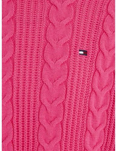 Tommy Hilfiger grofgebreide kabeltrui CABLE CROPPED felroze Meisjes Katoen Ronde hals 140 - Foto 2