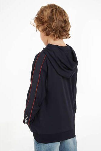 Tommy Hilfiger hoodie met contrastbies donkerblauw rood Sweater Jongens Viscose Capuchon 110 - Foto 3