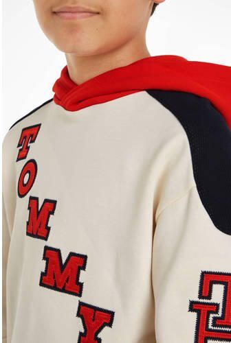 Tommy Hilfiger hoodie met logo rood ecru zwart Sweater Jongens Stretchkatoen Capuchon 140 - Foto 3