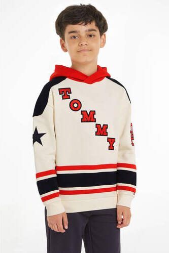 Tommy Hilfiger hoodie met logo rood ecru zwart Sweater Jongens Stretchkatoen Capuchon 140 - Foto 4