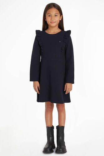 Tommy Hilfiger jurk donkerblauw Meisjes Katoen Ronde hals Effen 116