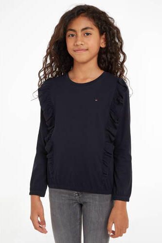 Tommy Hilfiger longsleeve donkerblauw Meisjes Katoen Ronde hals Effen 110