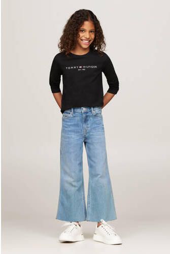 Tommy Hilfiger longsleeve ESSENTIAL met logo Zwart Meisjes Katoen Ronde hals 128