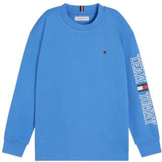 Tommy Hilfiger longsleeve met tekst blauw Jongens Katoen Ronde hals Tekst