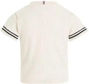 Tommy Hilfiger ribgebreid T-shirt met logo ecru Meisjes Katoen Ronde hals 140 - Foto 3