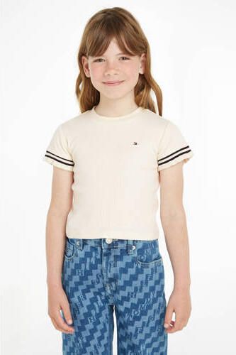 Tommy Hilfiger ribgebreid T-shirt met logo ecru Meisjes Katoen Ronde hals 140 - Foto 2
