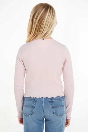 Tommy Hilfiger ribgebreide longsleeve met logo lichtroze Meisjes Katoen Ronde hals 176 - Foto 3