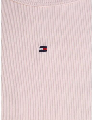 Tommy Hilfiger ribgebreide longsleeve met logo lichtroze Meisjes Katoen Ronde hals 176