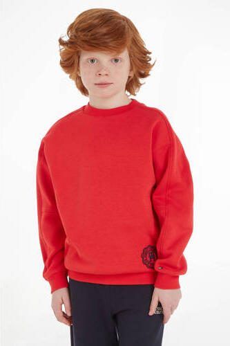 Tommy Hilfiger sweater met printopdruk en borduursels felrood Jongens Sweat (duurzaam) Ronde hals 110 - Foto 2