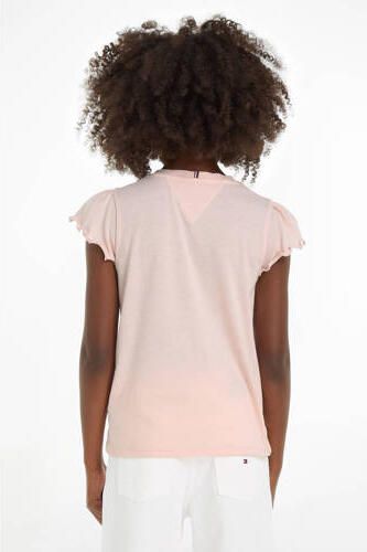 Tommy Hilfiger T-shirt licht perzik Roze Meisjes Katoen Ronde hals Effen 140