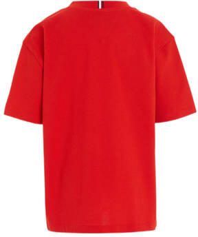 Tommy Hilfiger T-shirt met tekst rood Jongens Katoen Ronde hals Tekst 104
