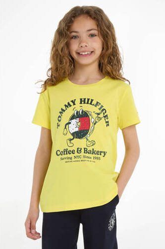 Tommy Hilfiger T-shirt TOMMY BAGELS met printopdruk citroengeel Meisjes Katoen Ronde hals 104 - Foto 3