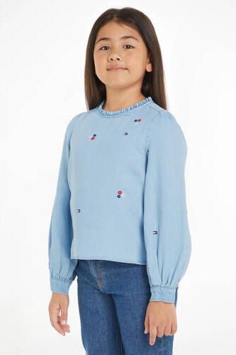 Tommy Hilfiger top met all over print denim medium Blauw Meisjes Lyocell Ronde hals 122