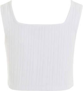 Tommy Hilfiger top met tekst wit lichtroze T-shirt Meisjes Katoen Ronde hals 140