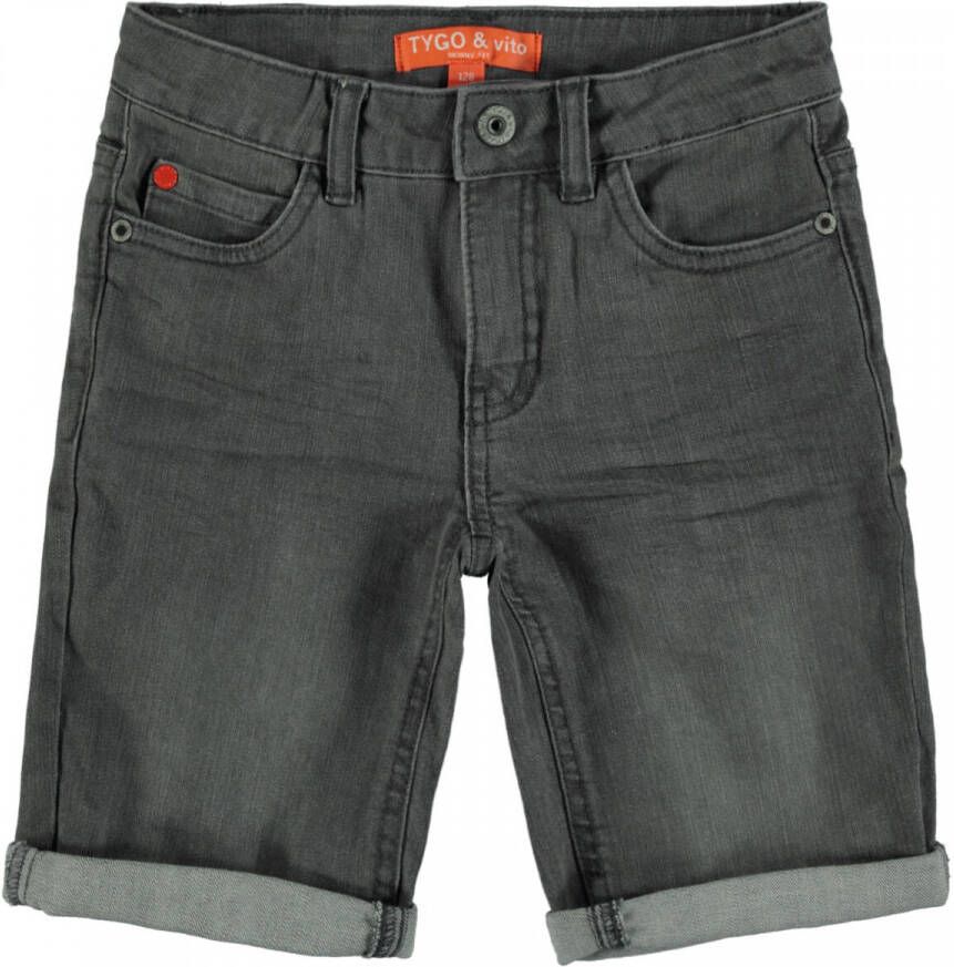 TYGO & vito slim fit jeans bermuda grijs stonewashed Denim short Jongens Stretchkatoen 104