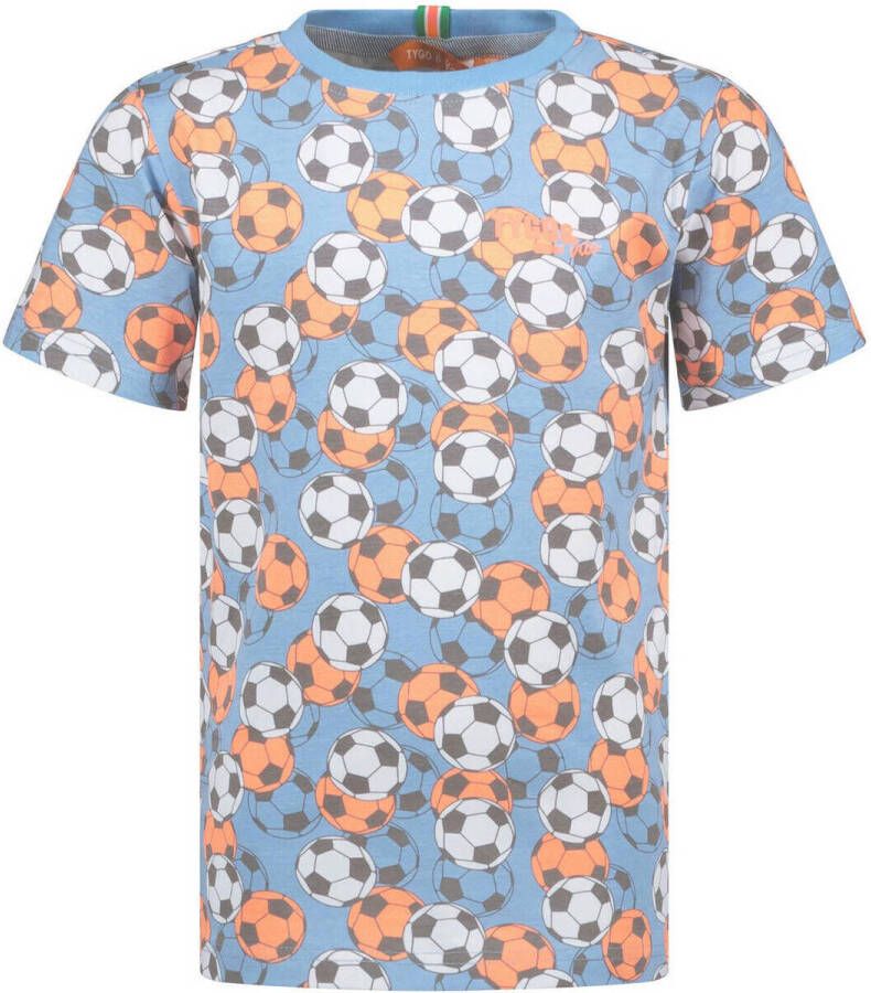 TYGO & vito T-shirt met all over print lichtblauw multi Jongens Stretchkatoen Ronde hals 110 116