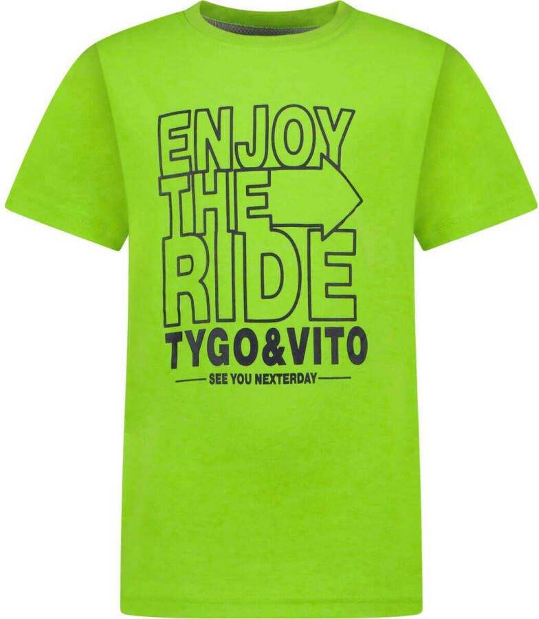 TYGO & vito T-shirt met printopdruk felgroen Jongens Stretchkatoen (duurzaam) Ronde hals 134 140
