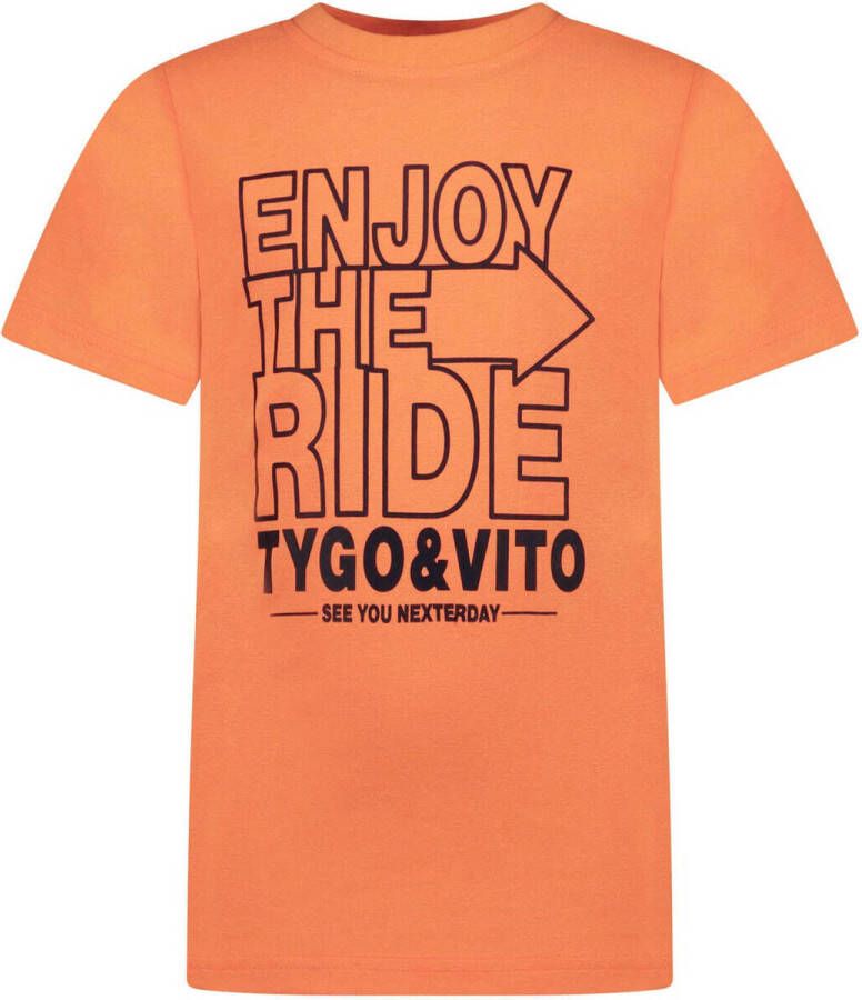 TYGO & vito T-shirt met printopdruk oranje Jongens Stretchkatoen (duurzaam) Ronde hals 134 140