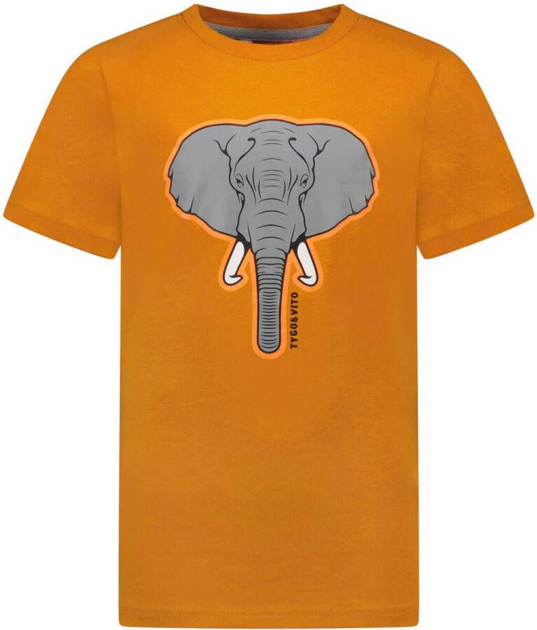 TYGO & vito T-shirt met printopdruk donkergeel Jongens Polyester Ronde hals 122 128