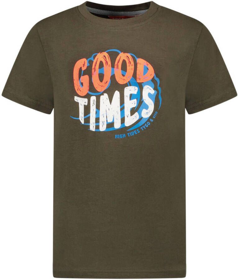TYGO & vito T-shirt met printopdruk donkergroen Jongens Stretchkatoen (duurzaam) Ronde hals 134 140