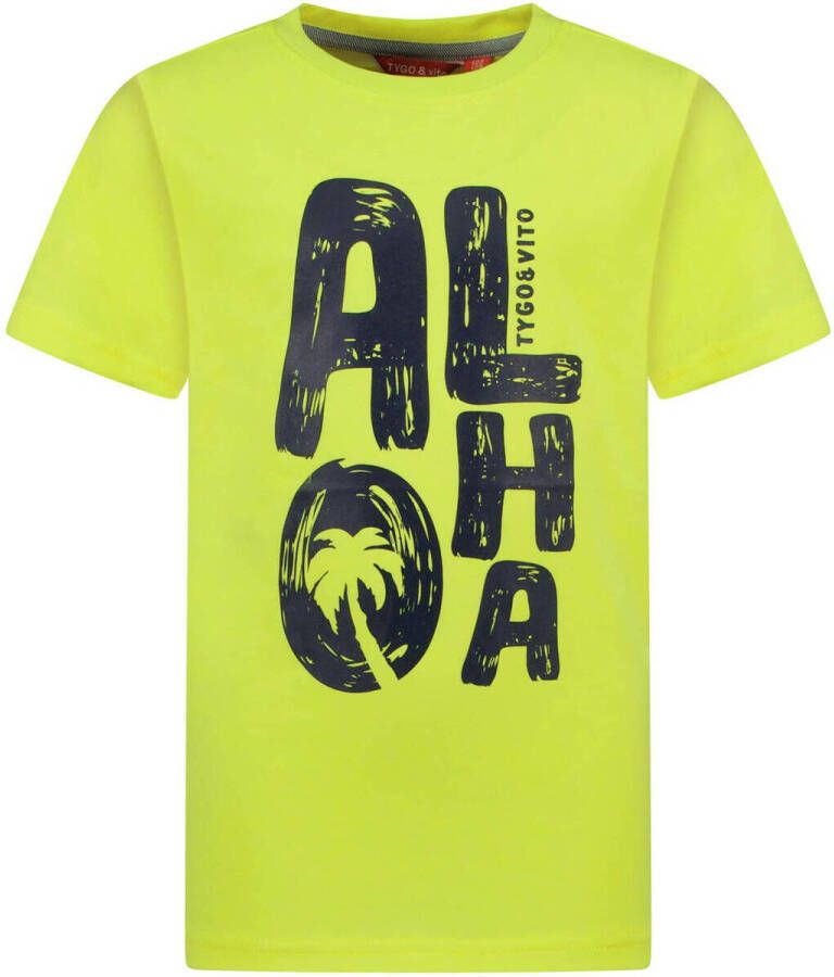 TYGO & vito T-shirt met printopdruk neon geel Jongens Stretchkatoen Ronde hals 110 116