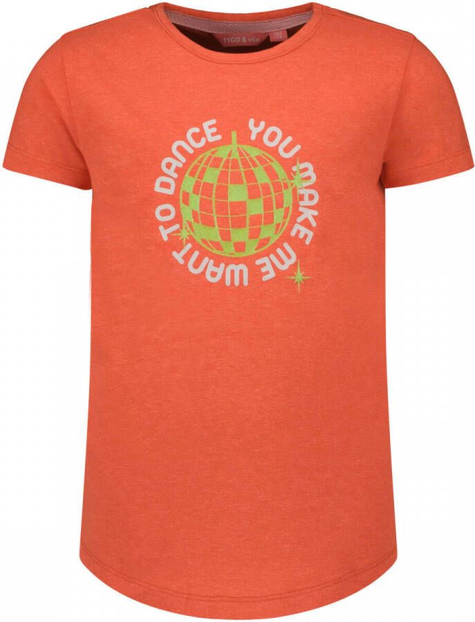 TYGO & vito T-shirt met printopdruk oranje Meisjes Polyester Ronde hals 122 128